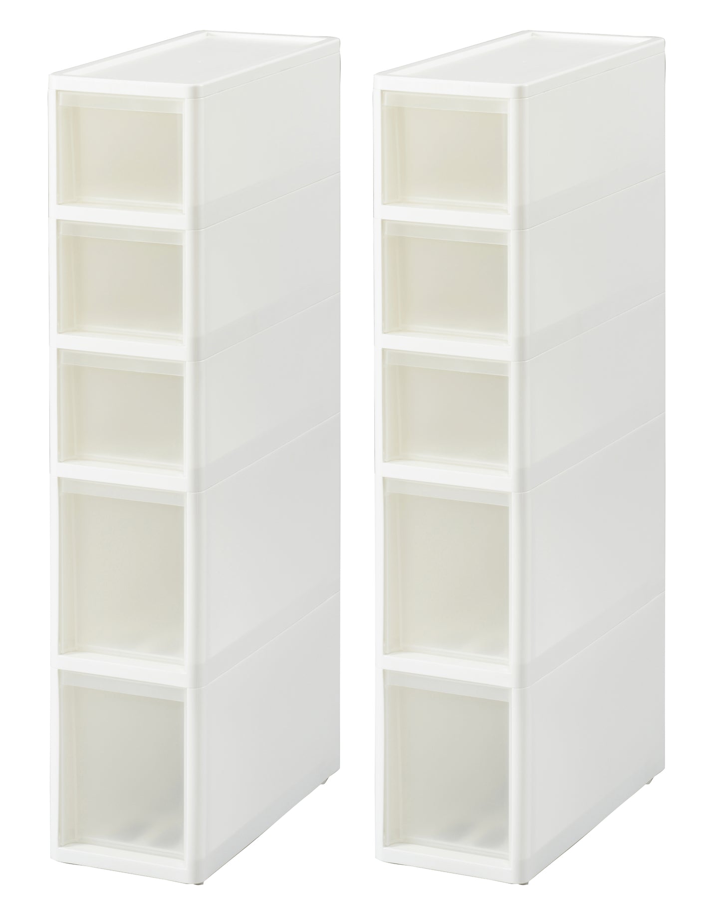 JEJ Astage Set of 2 Slim Drawer A, Reinforced 6-Shelf Compartment - Sleek Narrow Space Design - White/Clear