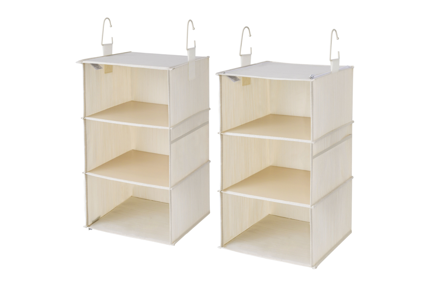 WeThinkStorage Set of 2 Attachable 3 Shelf Reinforced Hanging Closet Organizers, 50lbs Weight Capacity - Ivory