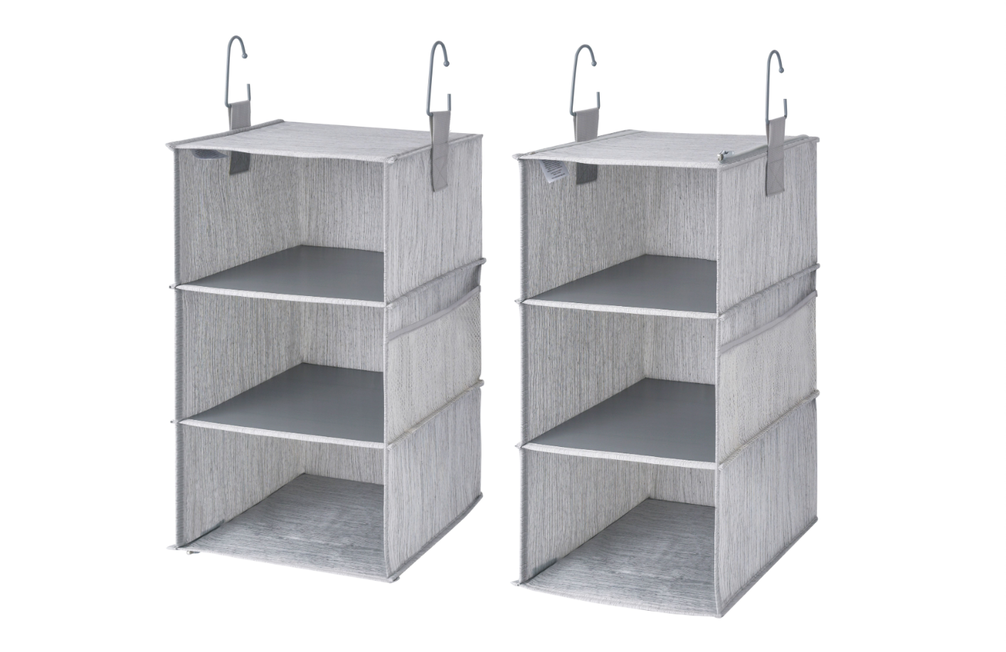 WeThinkStorage Set of 2 Attachable 3 Shelf Reinforced Hanging Closet Organizers, 50lbs Weight Capacity - Gray