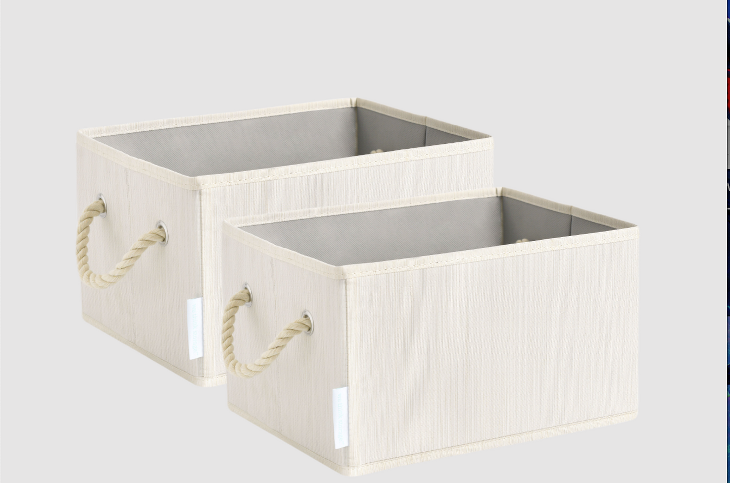 WeThinkStorage Set of 2 11L Folding Fabric Storage Bins w/Rope Handle- Ivory