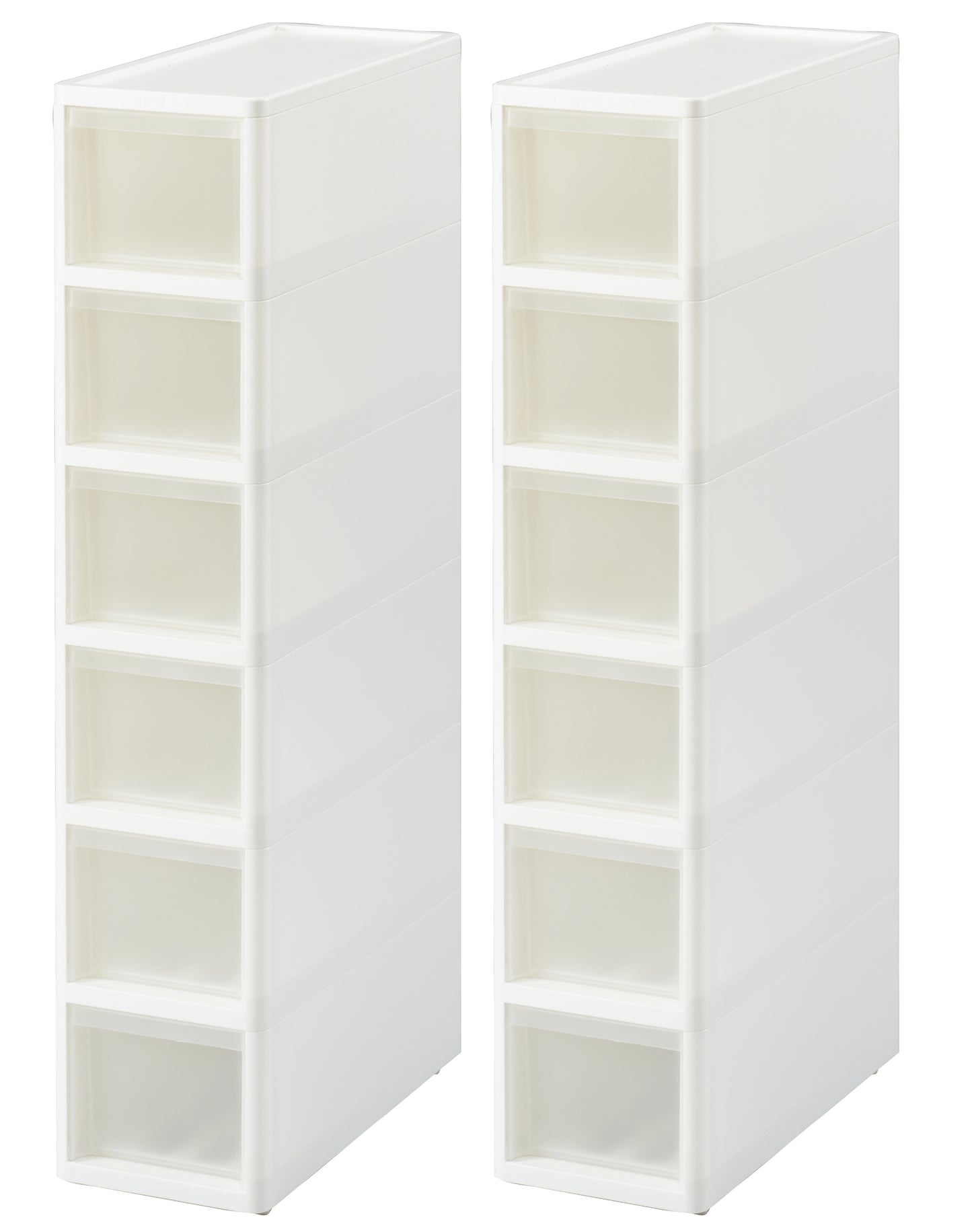 JEJ Astage Set of 2 Slim Drawer D, Reinforced 6-Shelf Compartment, Sleek Narrow Space Design  - White/Clear
