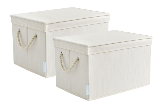 WeThinkStorage 34L Foldable Organizing Storage Bin with Rope Handle and Lid - Ivory