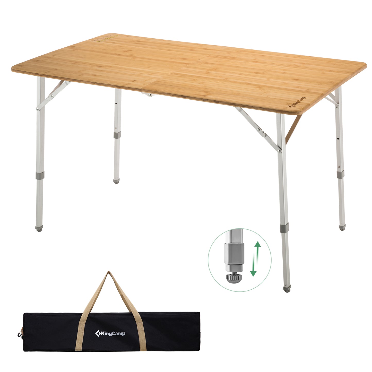 KingCamp Adjustable Height Bamboo Portable Camping Table