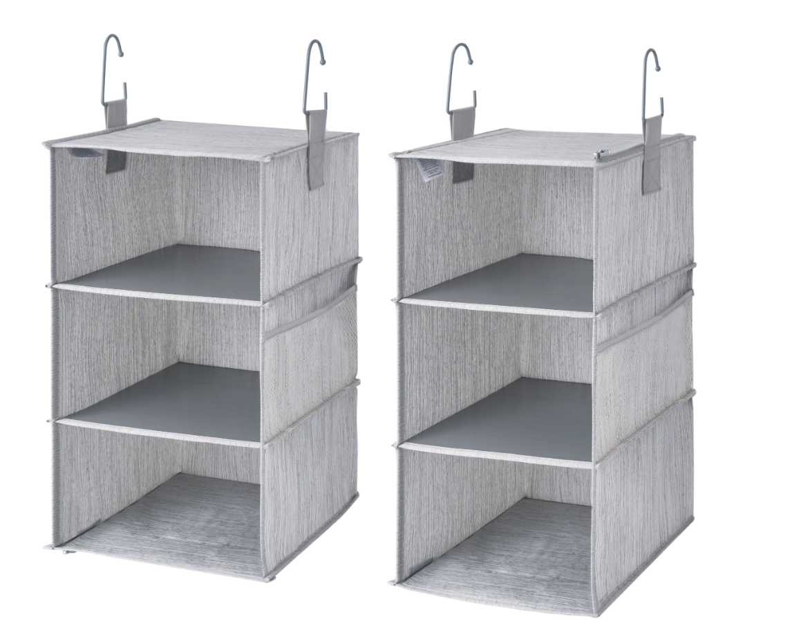WeThinkStorage Set of 2 Attachable 3 Shelf Reinforced Hanging Closet Organizers, 50lbs Weight Capacity - Gray