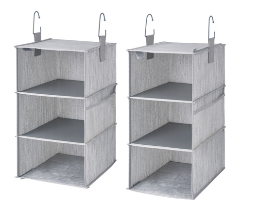 WeThinkStorage Set of 2 Attachable 3 Shelf Reinforced Hanging Closet Organizers, 50lbs Weight Capacity - Gray