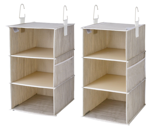 WeThinkStorage Set of 2 Attachable 3 Shelf Reinforced Hanging Closet Organizers, 50lbs Weight Capacity - Clay
