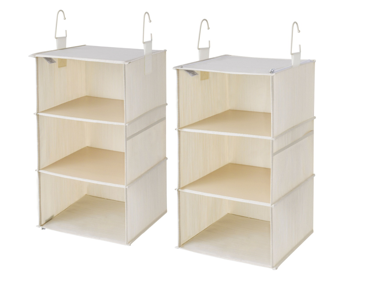 WeThinkStorage Set of 2 Attachable 3 Shelf Reinforced Hanging Closet Organizers, 50lbs Weight Capacity - Ivory