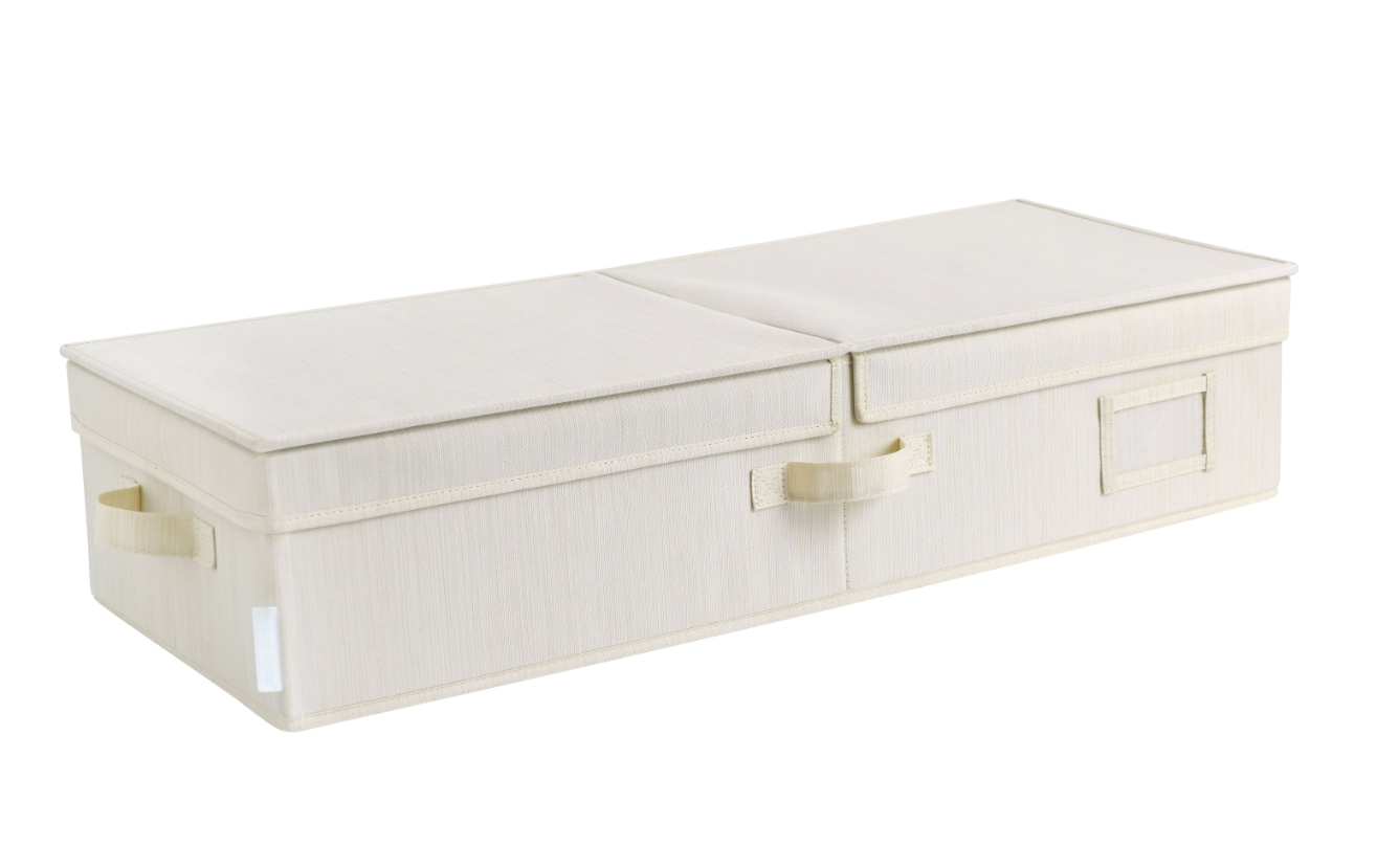 WeThinkStorage Folding Fabric Under Bed Organizer w/Double Open Lid - Ivory