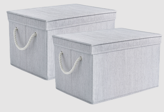 WeThinkStorage 34L Folding Fabric  Storage Bin w/Rope Handle and Lid - Gray