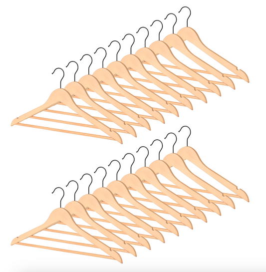WeThinkStorage 20pk Premium Wood Hotel Quality Regular Hanger - Natural