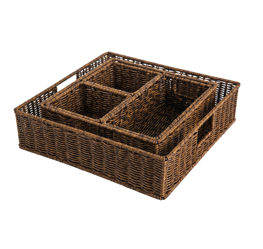 WeThinkStorage Set of 5 Decorative Woven Resin Rattan Basket - Teak Brown