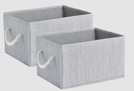 WeThinkStorage Set of 2 11L Folding Fabric Storage Bins w/Rope Handle- Gray