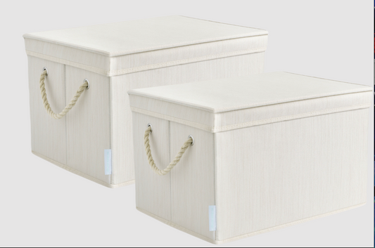 WeThinkStorage 34L Folding Fabric Storage Bin w/Rope Handle and Lid - Ivory
