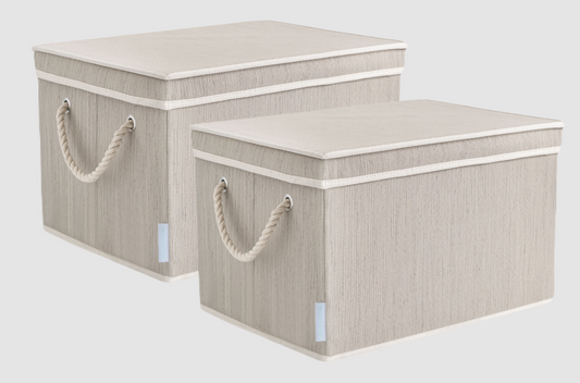 WeThinkStorage 34L Folding Fabric Storage Bin w/Rope Handle and Lid - Clay