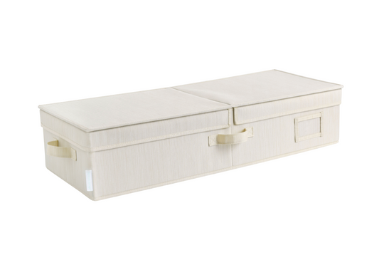 WeThinkStorage Folding Fabric Under Bed Organizer w/Double Open Lid - Ivory