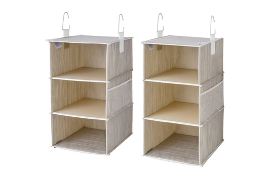 WeThinkStorage Set of 2 Attachable 3 Shelf Reinforced Hanging Closet Organizers, 50lbs Weight Capacity - Clay