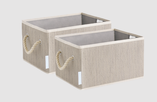 WeThinkStorage Set of 2 11L Folding Fabric Storage Bins w/Rope Handle- Clay