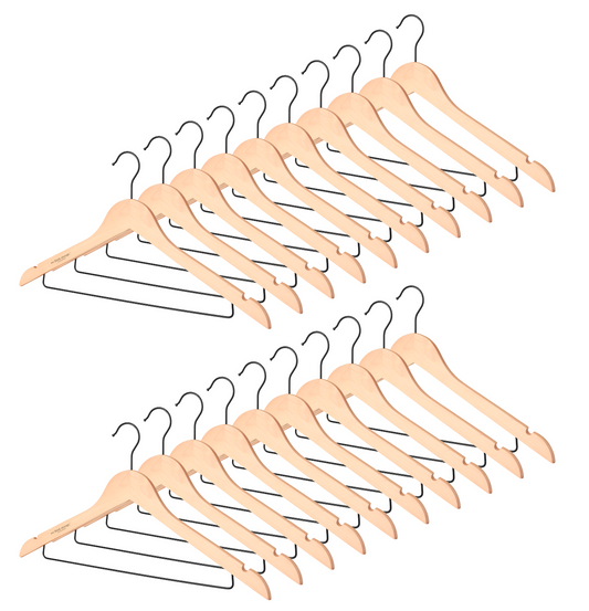 WeThinkStorage 20pk Premium Hotel Quality Space-saving Slim Wood Hanger - Natural