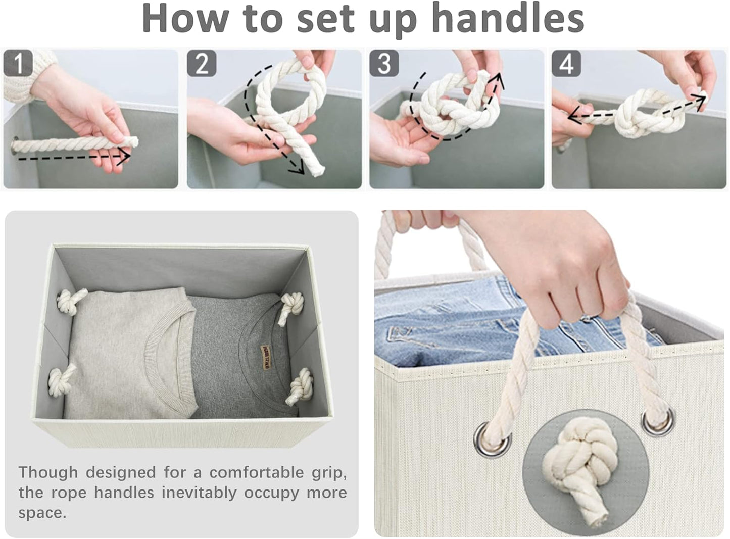 WeThinkStorage 34L Foldable Organizing Storage Bin with Rope Handle and Lid - Ivory