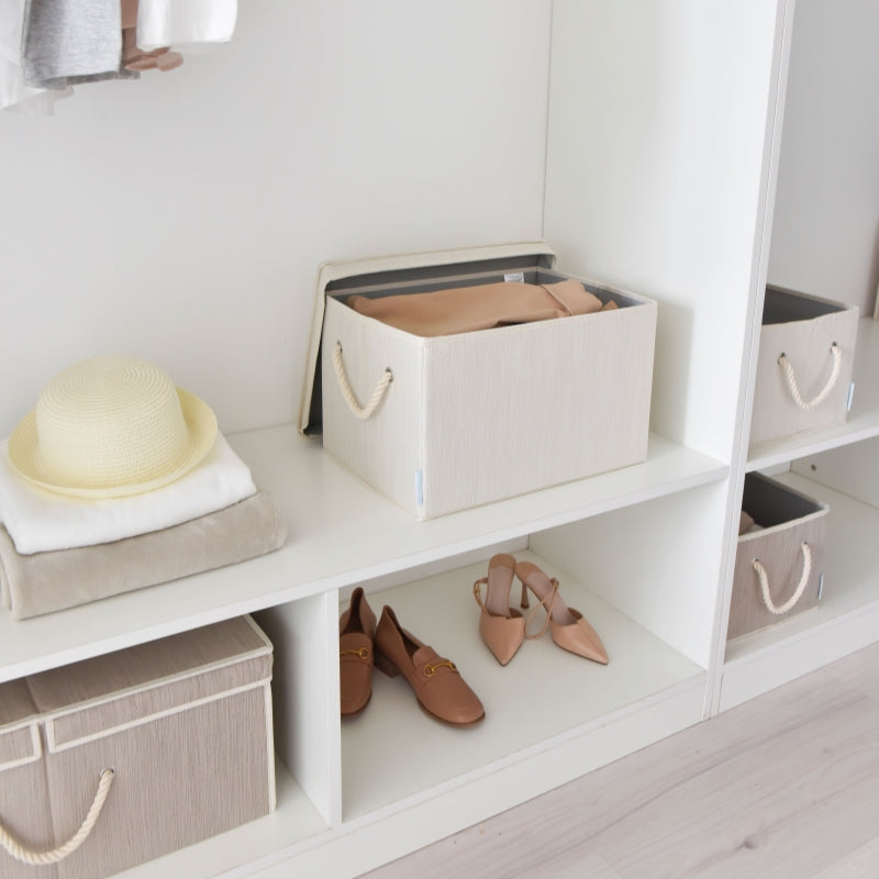 WeThinkStorage 34L Foldable Organizing Storage Bin with Rope Handle and Lid - Ivory