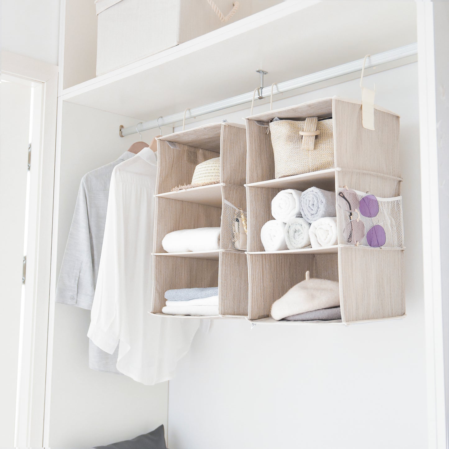 WeThinkStorage Set of 2 Attachable 3 Shelf Reinforced Hanging Closet Organizers, 50lbs Weight Capacity - Clay