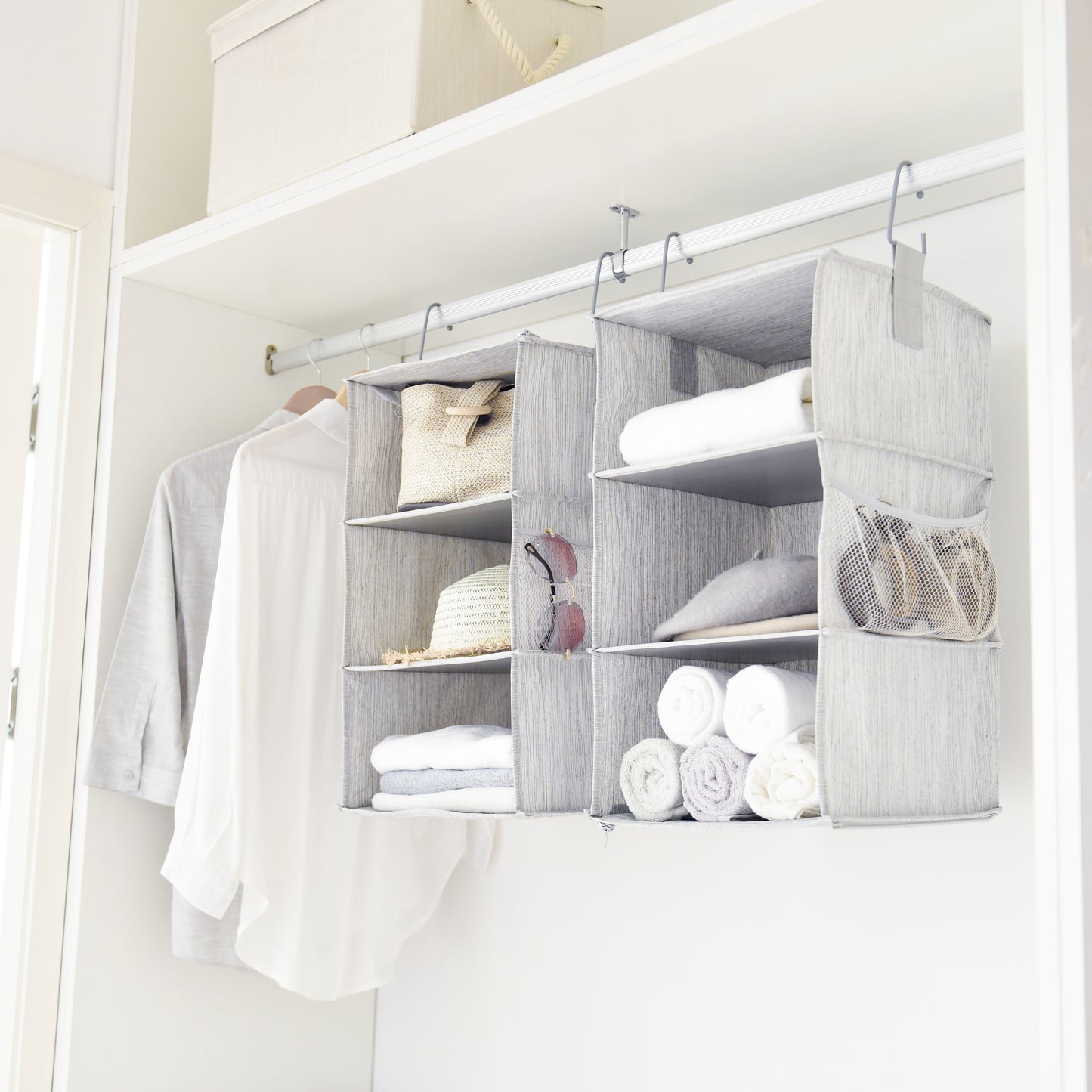 WeThinkStorage Set of 2 Attachable 3 Shelf Reinforced Hanging Closet Organizers, 50lbs Weight Capacity - Gray