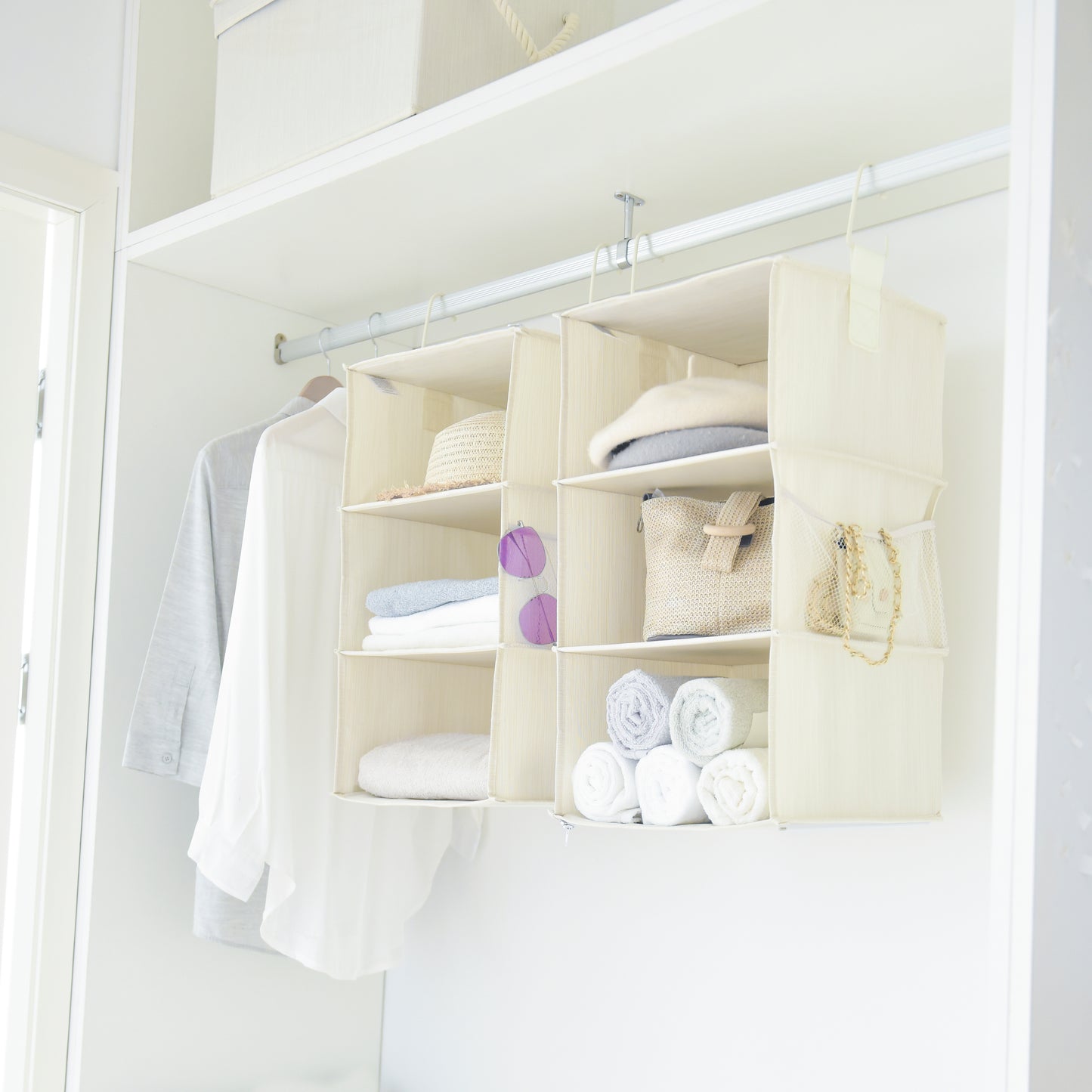 WeThinkStorage Set of 2 Attachable 3 Shelf Reinforced Hanging Closet Organizers, 50lbs Weight Capacity - Ivory